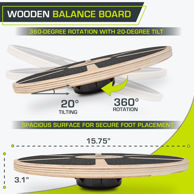 ProsourceFit Wooden Balance Board Non-Slip Wobble Core Trainer 15.75in (39.5cm) Diameter with 360 Rotation for Stability Training, Full Body Exercises, Physical Therapy - Image 3